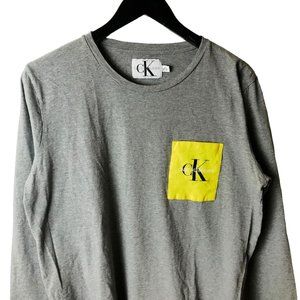 Calvin Klein T Shirt Vintage 90s Gray Medium M Pocket Graphic Tee Solid Logo